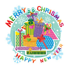 Merry christmas and happy new year gift boxes decoration background, Illustration vector cartoon