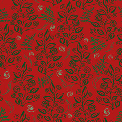 Green plants and leaves, seamless pattern