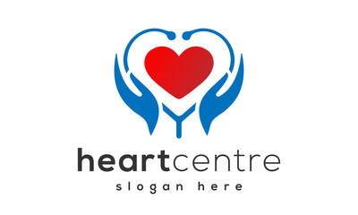 Creative Medical Heart Centre Logo Design Vector Icon Symbol Illustration.