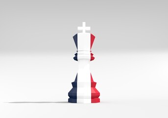 Piece of chess. The king low poly model decorated by flag of France