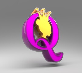 Royal emblem with Q letter and medieval queen profile