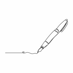 Fototapeta premium Vector abstract continuous one single simple line drawing icon of fountain writing pen in silhouette sketch.