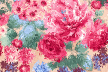 Beautiful oil painting bouquet flower illustration