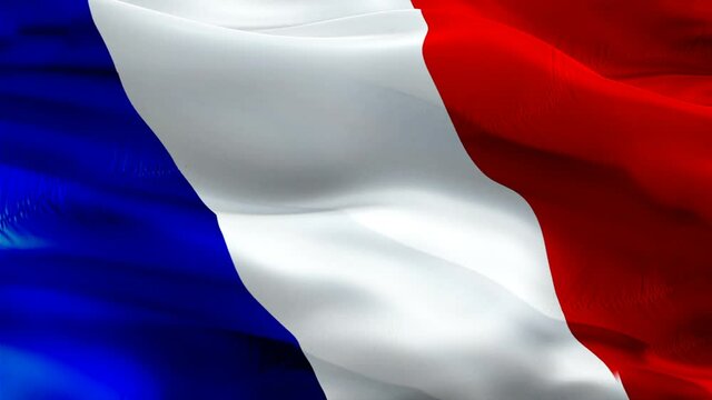 French flag video waving in wind. Realistic French Paris Flag background. France Flag Looping Closeup 1080p Full HD 1920X1080 footage. France European country flags footage video for film,news
