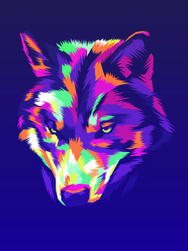 Colorful Wolf Head in pop art style