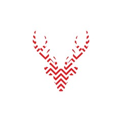 red silhouette of deer head with zigzag geometric design. vector flat icon isolated on white background.