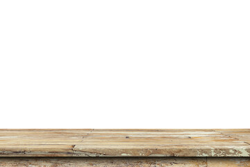Empty old wood table on isolate white background and display montage with copy space for product.