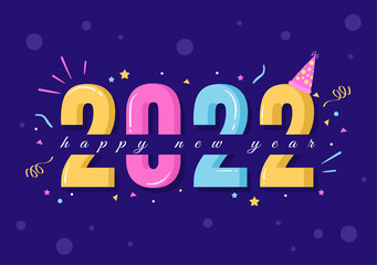 Fototapeta premium Happy New Year 2022 Template Flat Design Illustration with Ribbons and Confetti on a Colorful Background for Poster, Brochure or Banner