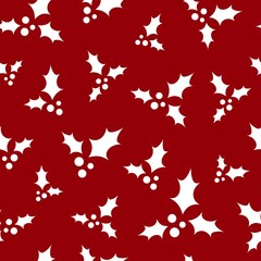 white holly berry on red background. seamless winter pattern. Christmas vector ornament. holiday ilex.