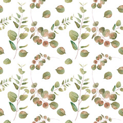 Boho eucalyptus  seamless pattern