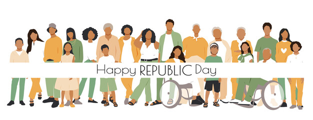 Happy Republic Day. People stand side by side together. Flat vector illustration.