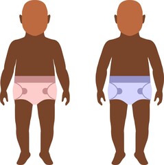 Toddlers in full length on a white background. Baby girl and baby boy flat vector illustration