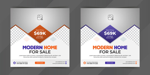 Real estate home for sale square advertising  banner template design.
