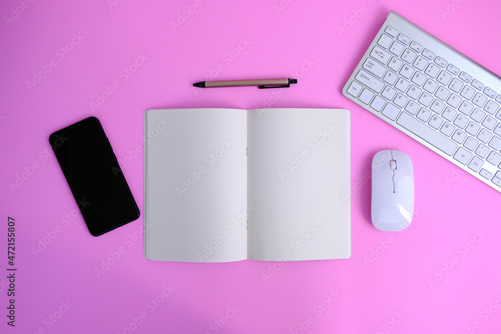 Poster notebook and pen on the table