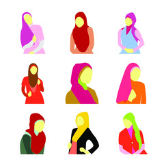 Set of icons. Moslem women wearing hijab.