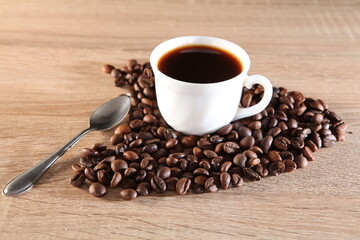 cup of coffee with beans