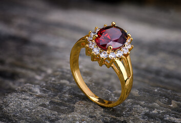 Gemstone jewelry golden ring.