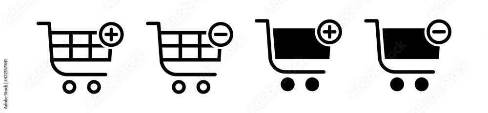 Poster add and remove item shopping cart symbol shop. add into cart icon.