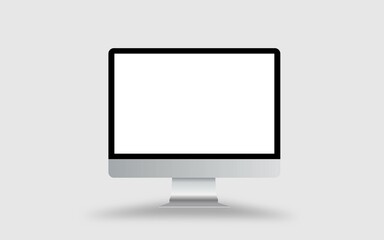 Computer monitor display with blank white LED screen isolated on white background. Vector illustration