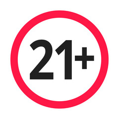 Under 21 forbidden round icon sign vector illustration. Twenty one years or older persons adult content 21 plus only rating isolated on white background.