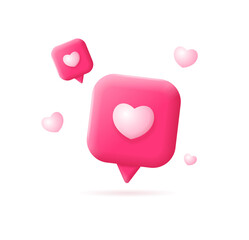 3d Speech Bubble Icons with Heart Shape Cartoon Style. Vector