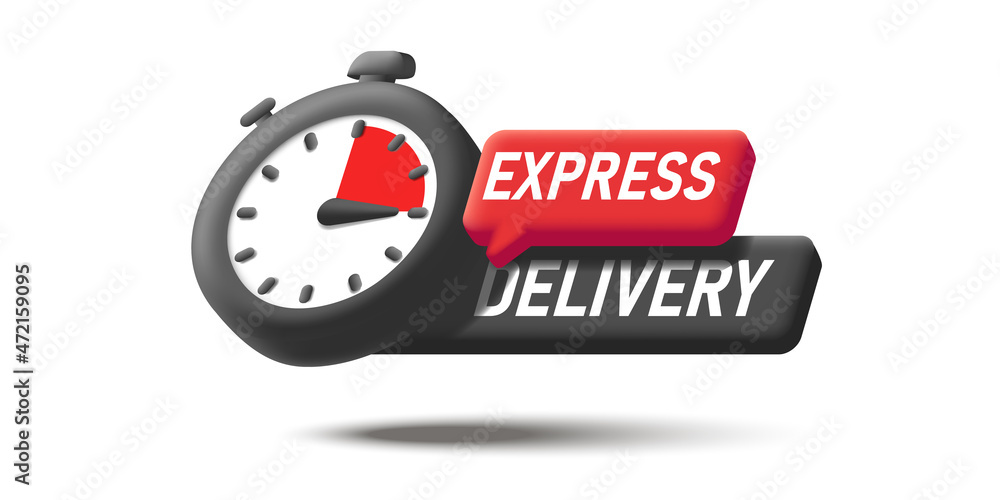 Poster stopwatch timer isolated isomwtric icon with express delivery message on bubble