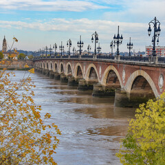 Bordeaux, France - 8 Nov, 2021 Pont de Pierre bridge, over the Garonne river in Bordeaux, Nouvelle...