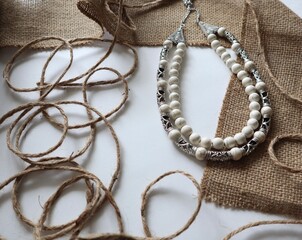 handcrafted necklace with jute and burlap