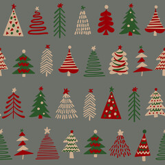 Christmas Tree Digital Papers, Seamless Patterns, Winter Holiday Illustration, 12 inches