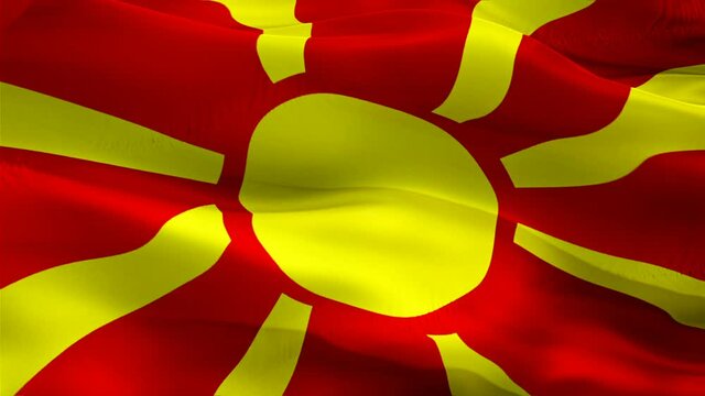 North Macedonia flag video. National 3d FYROM Flag Slow Motion video. Sign of seamless Full HD 1920X1080 loop animation. North Macedonia trip Flags Motion Loop HD Background Closeup 1080p Full HD vide