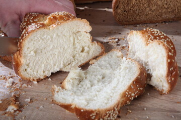 sliced bread on wooden table