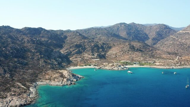 aerial view of lux villa with private beach in ios island. Ios island is located in the Cyclades group in the Aegean Sea. luxury tourist attractions in greece Video.
