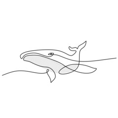 Fototapeta premium Continuous one line of big whale poster for wallpaper isolated on white background.