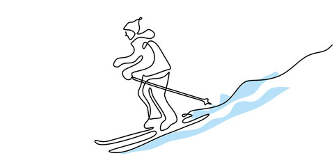 Continuous one line of man playing ice skating isolated on white background.