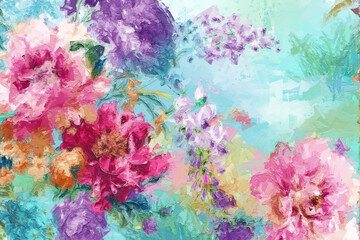 Beautiful oil painting bouquet flower illustration