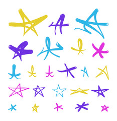 Graffiti stars. Icon set spray tag style
