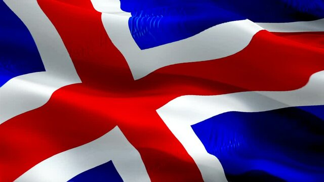 Iceland flag video. National 3d Icelandic Flag Slow Motion video. Iceland tourism Flag Blowing Close Up. Icelandic Flags Motion Loop HD resolution Background Closeup 1080p Full HD video flags waving i