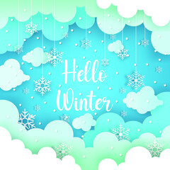 Illustration vector graphic of papercut hello winter background.