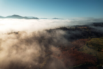  Sunrise above the fog ,Flying above the clouds sunrise and fog