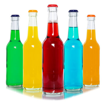 Drinks lemonade cola drink softdrinks in bottles isolated on white