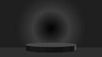black product background stand or podium pedestal on empty display with black background. 3D rendering