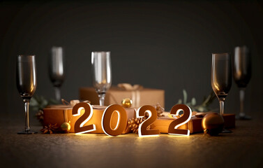 Fototapeta 2022 new year composition with christmas holidays decoration - 3d rendering obraz