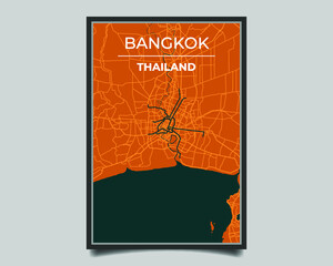 Bangkok city. Map of largest city in the world vector for wall decoration. Modern deep blue and orange color. Vector graphic eps 10