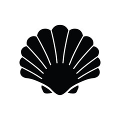 The icon is a black silhouette of a seashell. Vector illustration isolated on a white background for design and web.