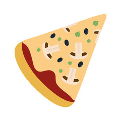 A slice of pizza with mushrooms and olives for use in the design of a pizzeria