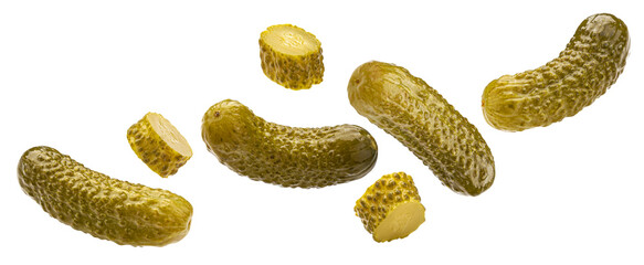 Marinated cucumbers isolated on white background - obrazy, fototapety, plakaty