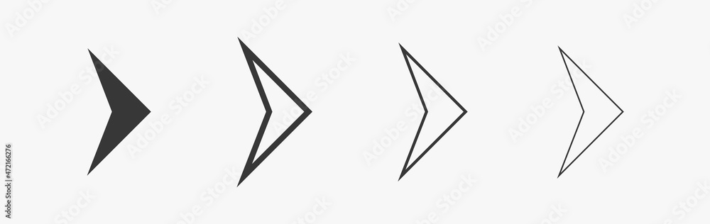 Poster triangular arrow set. black linear vector icon for direction and web. arrows in isolation