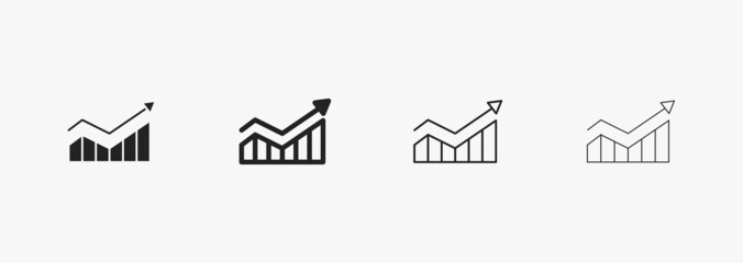 Diagram with up arrow for business and success. Chart icon set in isolation. Black linear info chart collection
