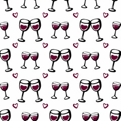 Seamless doodle pattern with wine glass. Vector sketch illustration.
