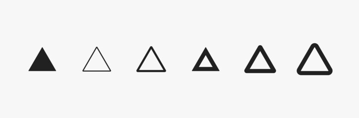 Various triangle shapes. Triangle vector icon set isolated on white background. Geometric shapes for design elements. Flat linear triangle  sign
